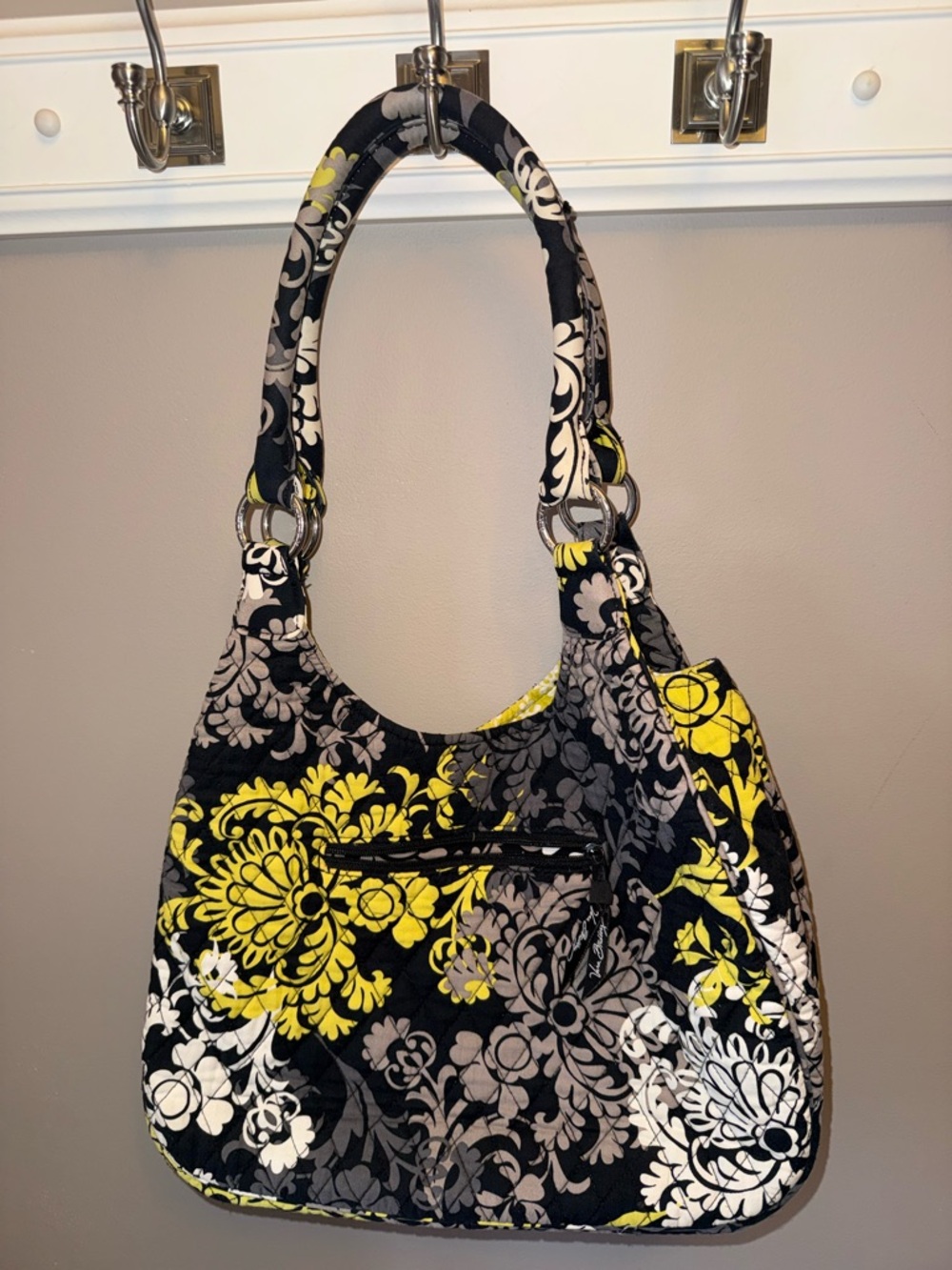 Vera Bradley Quilted Floral Shoulder Bag in Yellow, Black & Gray